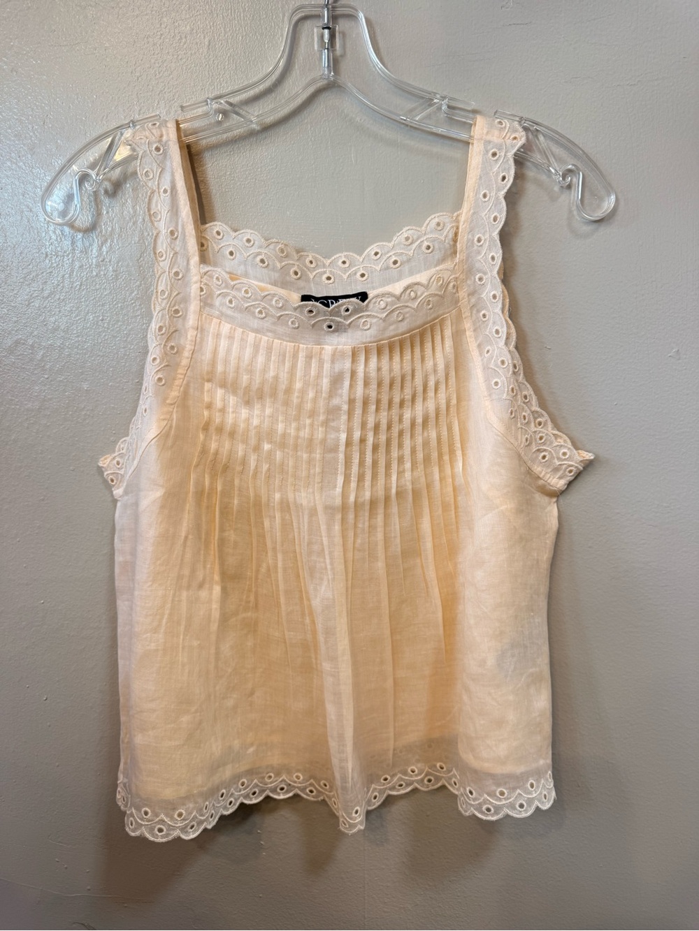 J.Crew Ivory Ramie Eyelet Pintuck Scallop Tank Top S